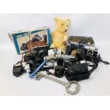 BOX OF COLLECTIBLES TO INCLUDE SONIC CONTROL RACING CAR, VINTAGE TEDDY BEAR BY CHILTERN TOYS,