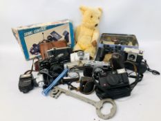 BOX OF COLLECTIBLES TO INCLUDE SONIC CONTROL RACING CAR, VINTAGE TEDDY BEAR BY CHILTERN TOYS,