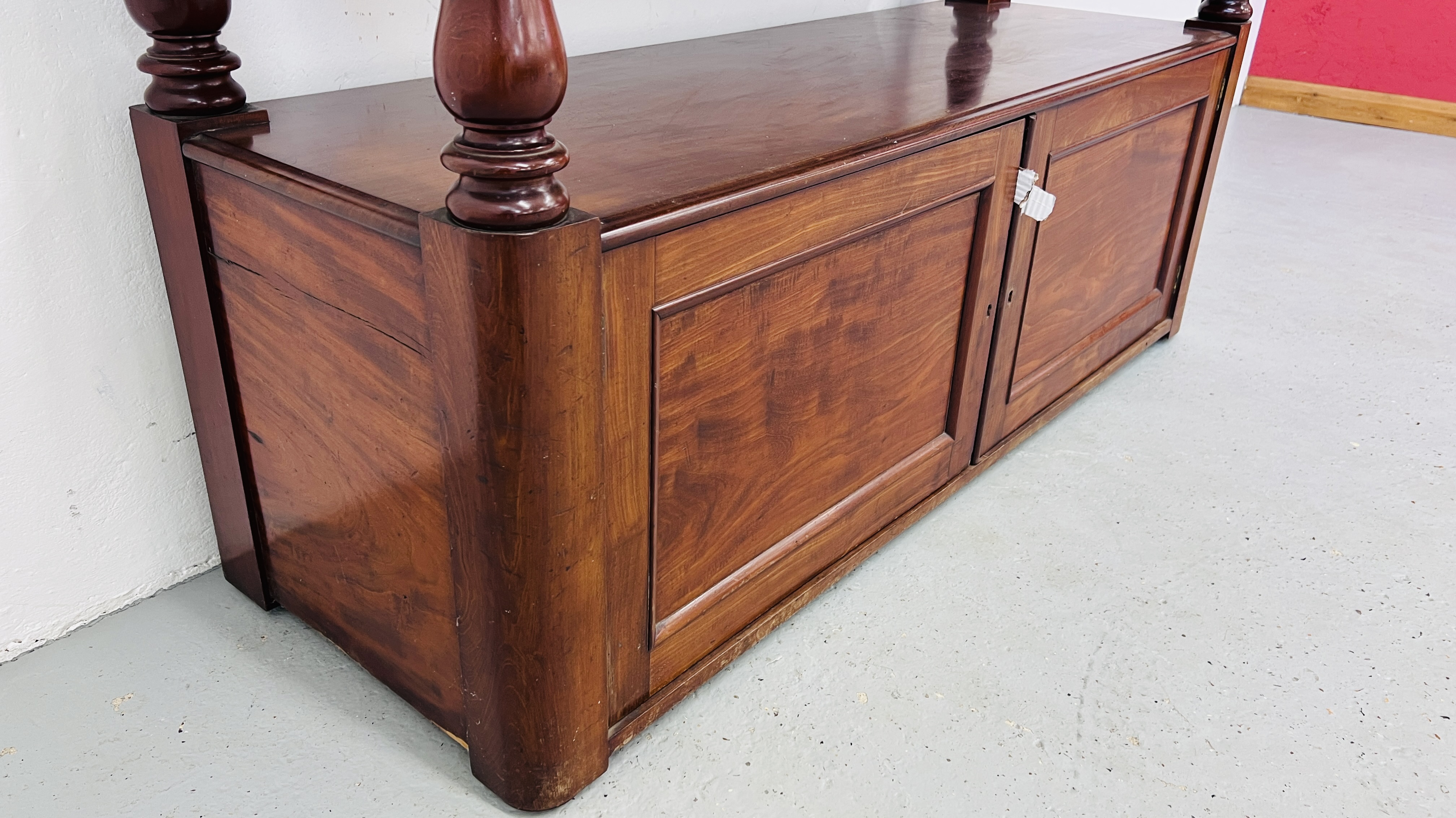 A VICTORIAN MAHOGANY TWO DOOR, TWO DRAWER BUFFET - WIDTH 148CM. DEPTH 53CM. HEIGHT 105CM. - Image 8 of 14