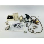 SMALL COLLECTION OF SILVER JEWELLERY AND WATCHES INCLUDING FLOWER DESIGN PENDANT NECKLACE SET WITH