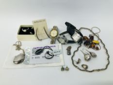 SMALL COLLECTION OF SILVER JEWELLERY AND WATCHES INCLUDING FLOWER DESIGN PENDANT NECKLACE SET WITH