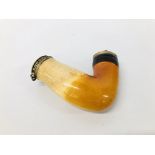 AN ANTIQUE MEERSCHAUM PIPE BODY WITH WHITE METAL LIDDED CAP AND INSERT
