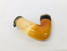 AN ANTIQUE MEERSCHAUM PIPE BODY WITH WHITE METAL LIDDED CAP AND INSERT