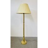 BRASS STANDARD LAMP AND PLEATED SHADE - SOLD AS SEEN.