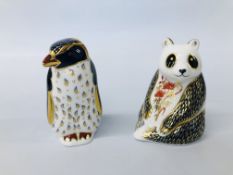 2 X ROYAL CROWN DERBY PAPERWEIGHTS TO INCLUDE A PANDA AND ROCKHOPPER PENGUIN