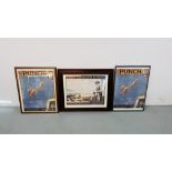 A FRAMED REPRODUCTION GREAT YARMOUTH AND GORLESTON ON SEA ADVERTISING PRINT 39CM X 49CM AND TWO