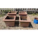 2 X PAIRS OF SQUARE TERRACOTTA GARDEN PLANTERS.