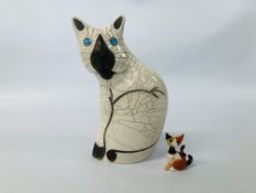 CERAMIC CAT BY TONY WHITE ALONG WITH A SMALL GOBEL CAT BY R. WACHTMEISTER (SMALL NIBBLE TO ONE EAR).