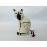 CERAMIC CAT BY TONY WHITE ALONG WITH A SMALL GOBEL CAT BY R. WACHTMEISTER (SMALL NIBBLE TO ONE EAR).