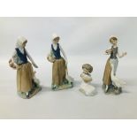 4 X VARIOUS NAO ORNAMENTS TO INCLUDE A YOUNG GIRL CRADLING A DUCK