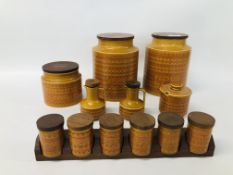 COLLECTION OF HORNSEA SAFFRON KITCHEN STORAGE JARS TO INCLUDE 2 X FLOUR, COFFEE, TWO OILS (1 A/F),