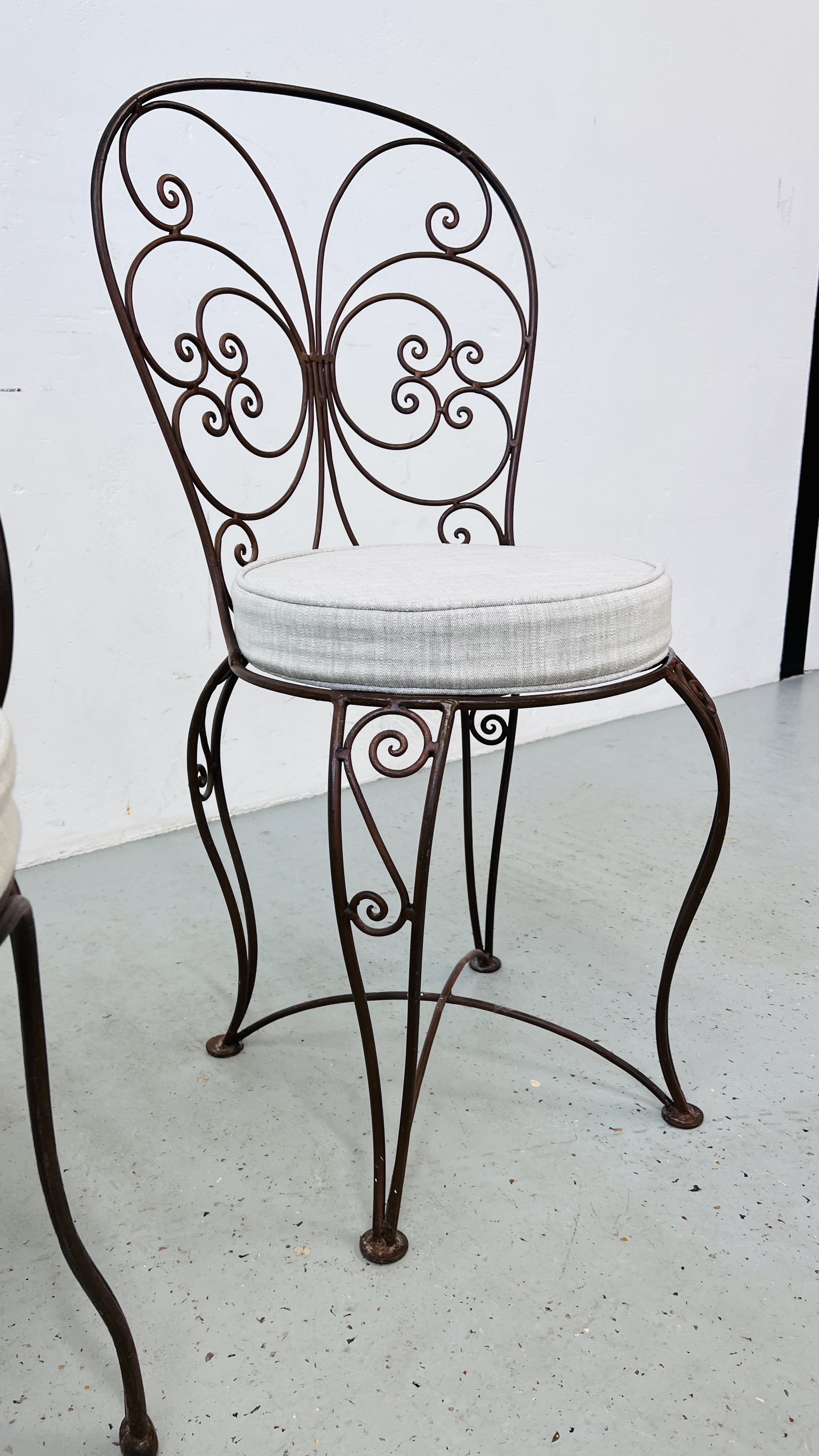 TWO FRENCH STYLE METALCRAFT CHAIRS WITH CUSHION SEATS. - Image 10 of 13
