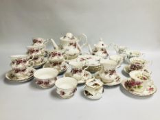 ROYAL ALBERT 33 PIECE "LAVENDER ROSE" TEA SET (TEAPOT LID A/F) ALONG WITH A ROYAL ALBERT SILVER