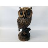 CARVED HARDWOOD STUDY OF AN OWL.