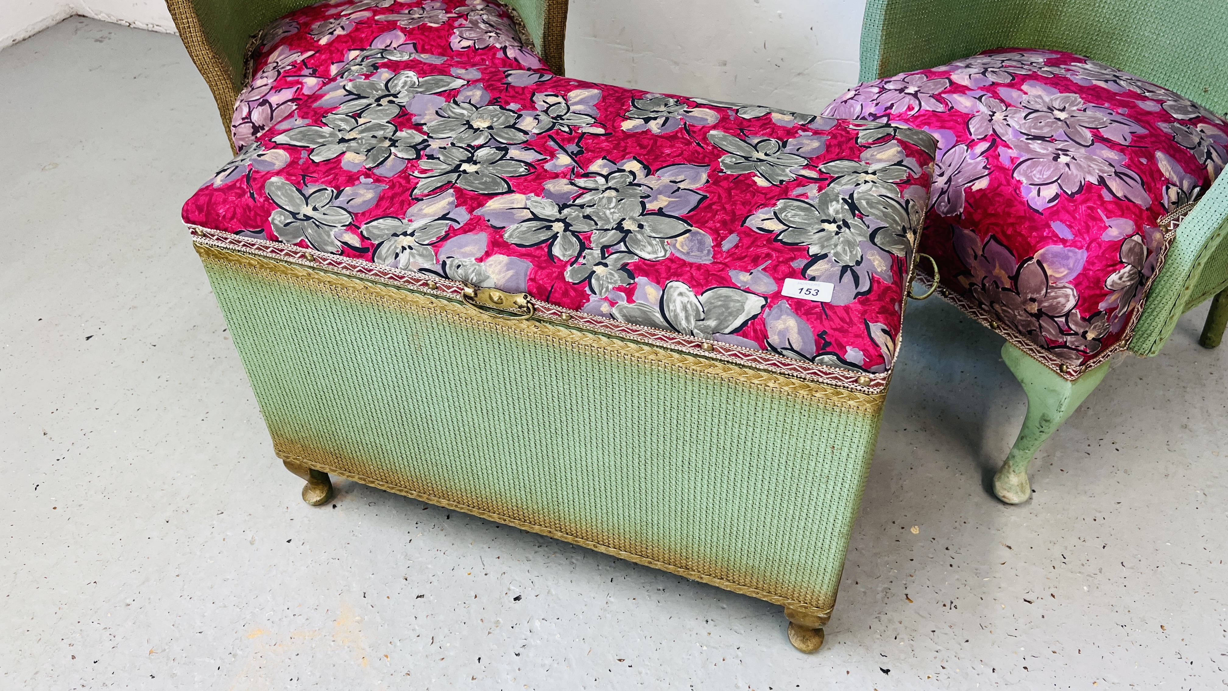 LLOYD LOOM STYLE BLANKET BOX AND PAIR OF MATCHING BEDROOM CHAIRS. - Image 2 of 5