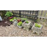 A PAIR OF ORNATE STONEWORK PLANTERS,