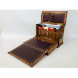 ANTIQUE OAK TRAVELLING STATIONARY BOX.