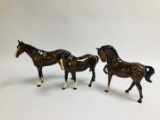 3 X BESWICK HORSE ORNAMENTS.