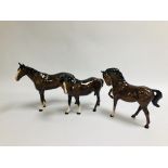 3 X BESWICK HORSE ORNAMENTS.