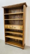 BAKER BEDFORD STYLE FLAGSTORE TWO DRAWER BOOKSHELF WITH ADJUSTABLE SHELVES HEIGHT 190CM.