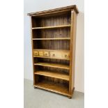 BAKER BEDFORD STYLE FLAGSTORE TWO DRAWER BOOKSHELF WITH ADJUSTABLE SHELVES HEIGHT 190CM.