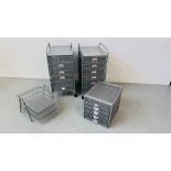 TWO SIX DRAWER OFFICE STORAGE TRAYS ON WHEELED BASE ALONG WITH FURTHER OFFICE STORAGE