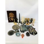 COLLECTION OF STONE WARE TO INCLUDE ONYX VASES, HARDSTONE CARVING ETC.