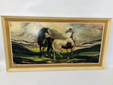 1970'S ACRYLIC "WILD HORSES IN A STORM" FRAMED WIDTH 93CM. HEIGHT 43CM.