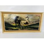 1970'S ACRYLIC "WILD HORSES IN A STORM" FRAMED WIDTH 93CM. HEIGHT 43CM.