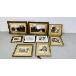 A PAIR OF c1900 OIL ON BOARD LANDSCAPE SCENES, FOUR FRAMED HENRY WALKER COLOURED ENGRAVINGS,