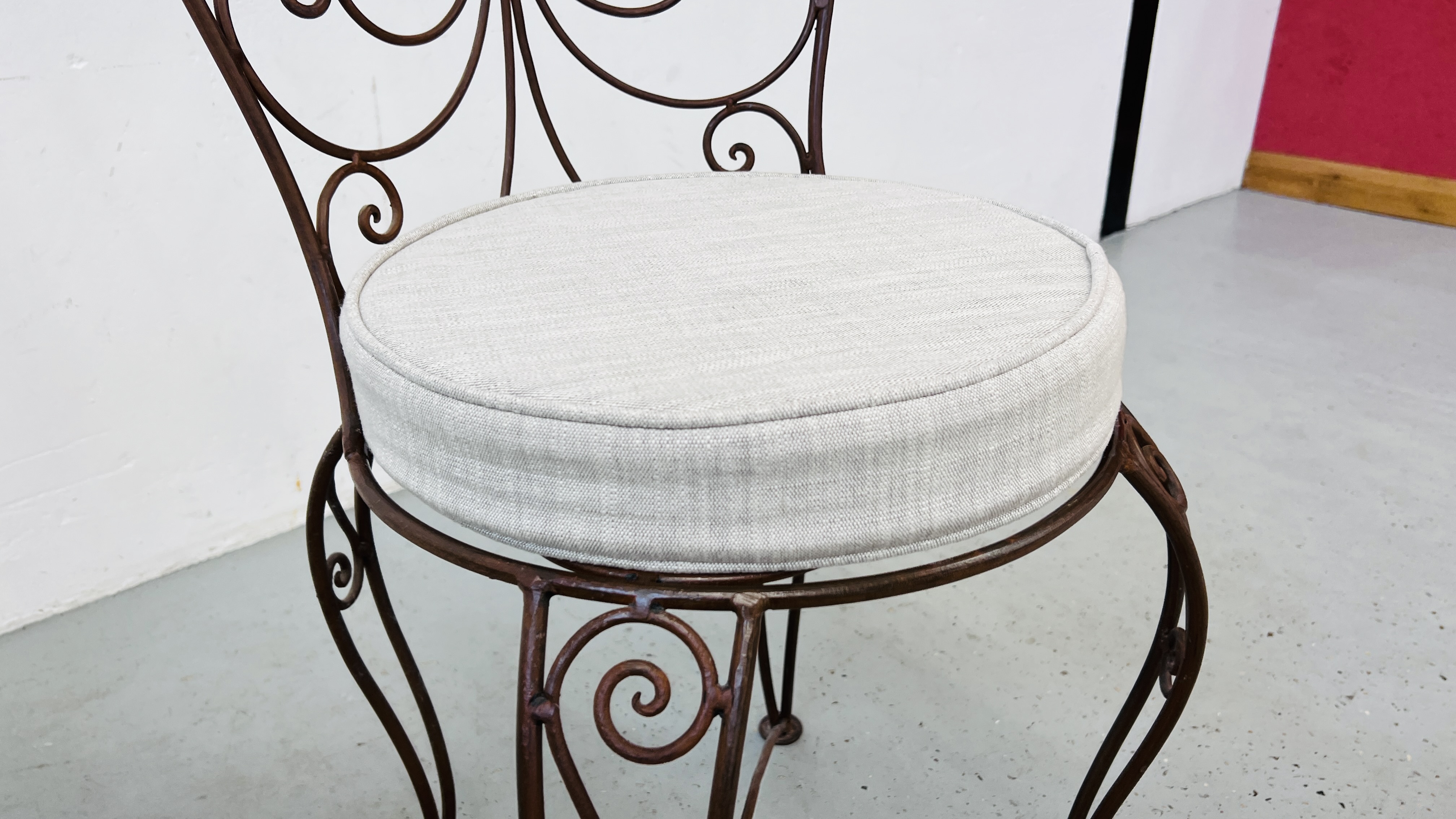 TWO FRENCH STYLE METALCRAFT CHAIRS WITH CUSHION SEATS. - Image 11 of 13