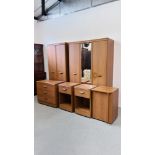 A SUITE OF ALSTONS CHERRYWOOD FINISH BEDROOM FURNITURE COMPRISING OF DOUBLE WARDROBE WITH TWO