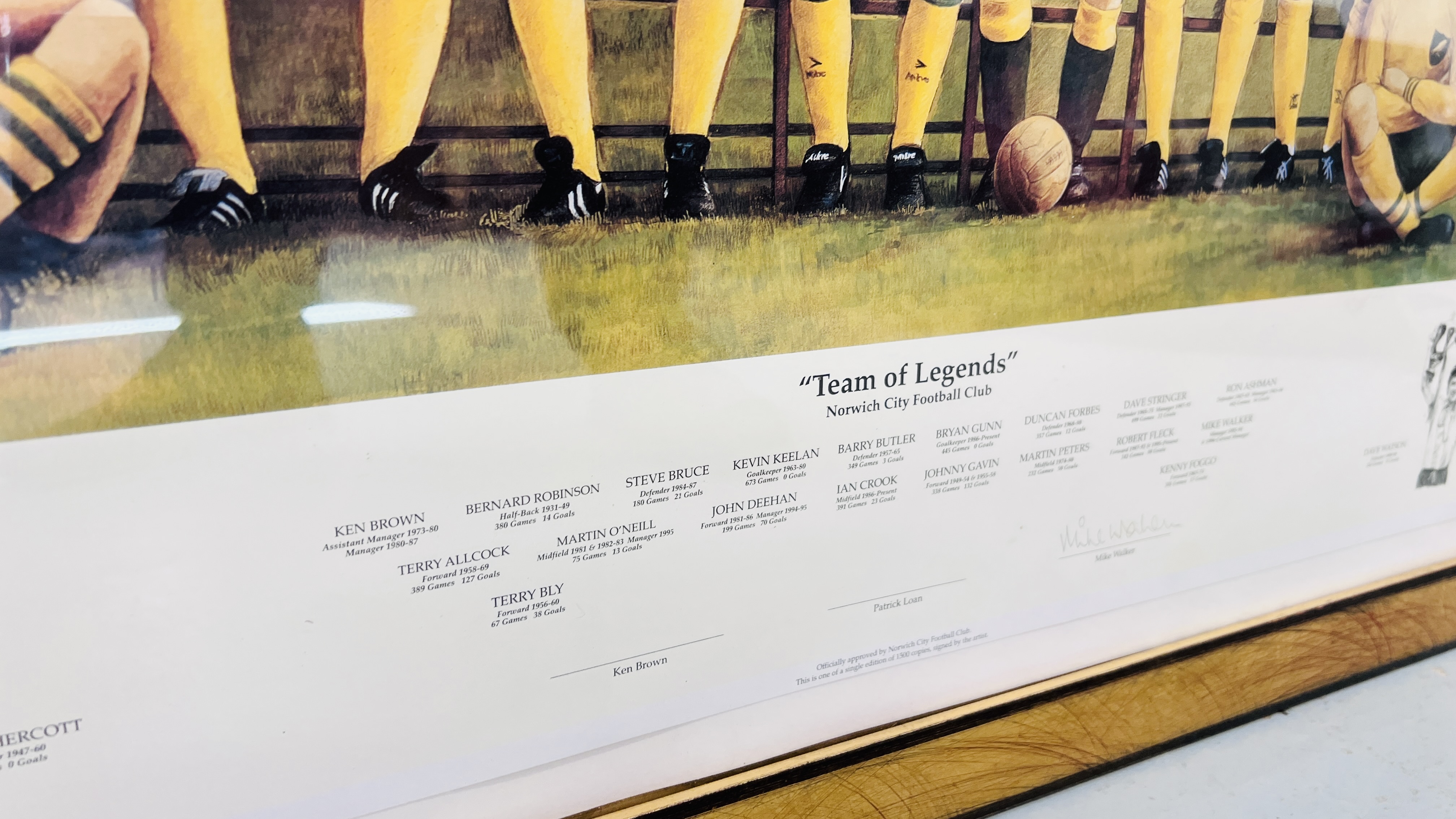 A FRAMED NORWICH CITY FOOTBALL CLUB "TEAM OF LEGENDS" PRINT 48CM X 63CM. - Image 3 of 3