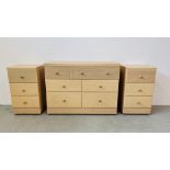 THREE PIECE ALSTONS BEDROOM SET COMPRISING OF A PAIR OF THREE DRAWER BEDSIDE CHESTS AND A MATCHING
