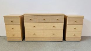 THREE PIECE ALSTONS BEDROOM SET COMPRISING OF A PAIR OF THREE DRAWER BEDSIDE CHESTS AND A MATCHING