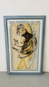 A CONTEMPORARY WATERCOLOUR LIFE STUDY OF FEMALE DANCER IN BLACK LACE DRESS,