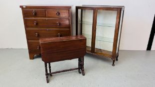 AN ANTIQUE TWO OVER THREE CHEST OF DRAWERS WITH TURNED WOODEN KNOBS WIDTH 91CM. DEPTH 49CM.