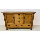 A GOOD QUALITY OAK DRESSER BASE WIDTH 145CM. DEPTH 48CM. HEIGHT 93CM.