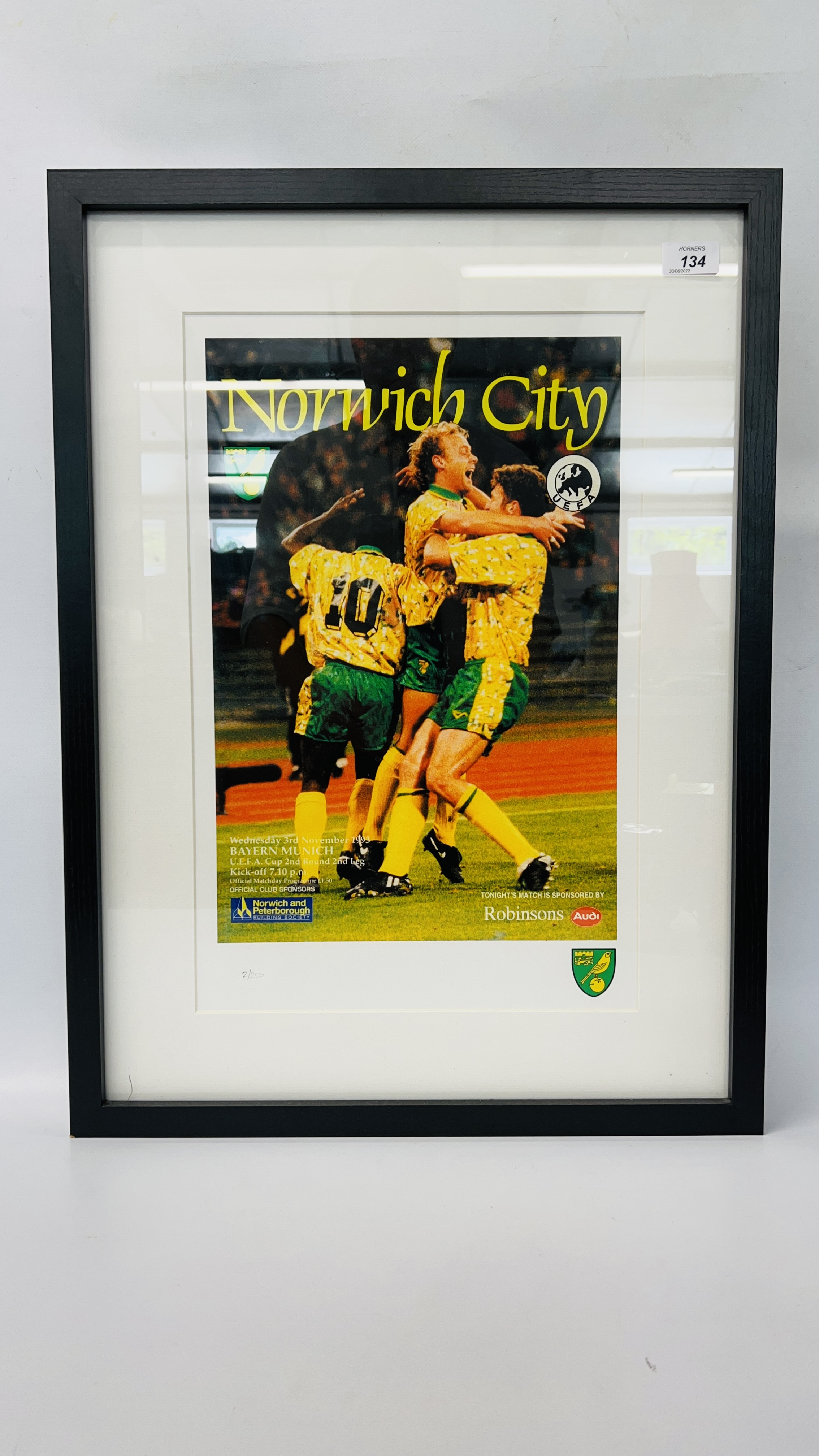 NORWICH CITY LIMITED EDITION 2/250 POSTER H 48CM X W 31CM.