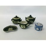 FIVE PIECES OF WEDGWOOD JASPER WARE