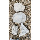 A COLLECTION OF STONEWORK GARDEN FEATURES TO INCLUDE LION HEAD MASK, DECO WALL POCKET,