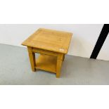 A SOLID OAK LAMP TABLE W 50CM, D 50CM.