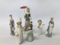 COLLECTION OF 6 LLADRO FIGURES TO INCLUDE CHILDREN, LADY HOLDING AN UMBRELLA, ETC.