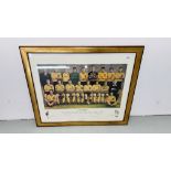 A FRAMED NORWICH CITY FOOTBALL CLUB "TEAM OF LEGENDS" PRINT 48CM X 63CM.