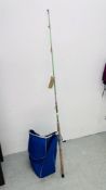 A 6FT BOAT FISHING ROD COMPLETE WITH MITCHELLS 602 REEL ALONG WITH VARIOUS FISHING EQUIPMENT TO