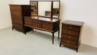 THREE PIECES OF STAG MINSTRAL BEDROOM FURNITURE COMPRISING MULTI DRAWER CHEST WIDTH 82CM.
