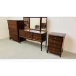 THREE PIECES OF STAG MINSTRAL BEDROOM FURNITURE COMPRISING MULTI DRAWER CHEST WIDTH 82CM.