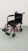 A LIGHT WEIGHT MANUAL PUSH WHEELCHAIR IN ROSE FINISH WITH FOOT REST