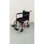 A LIGHT WEIGHT MANUAL PUSH WHEELCHAIR IN ROSE FINISH WITH FOOT REST