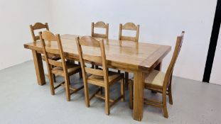 A MODERN SOLID OAK DINING TABLE LENGTH 220CM,